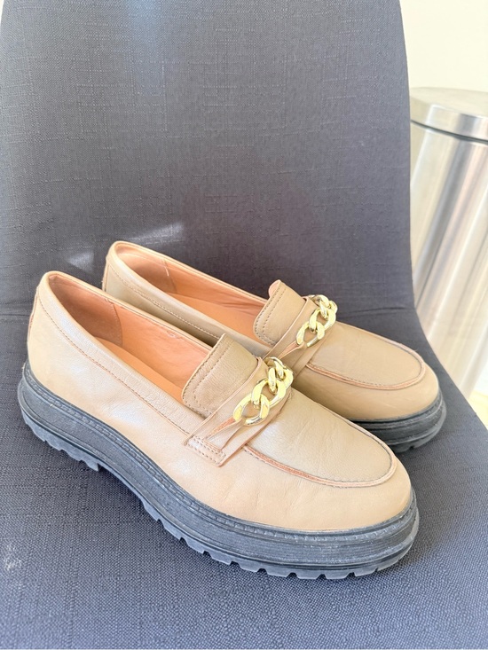 Crevo Shoes - Crevo Taupe Loafers with Gold Chain Accent